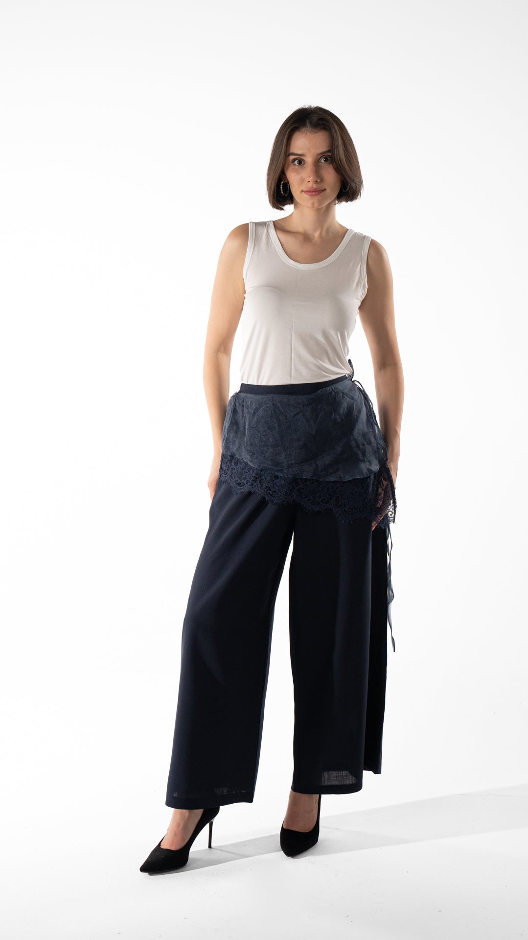 Wide-Leg Pants with Lace Detail