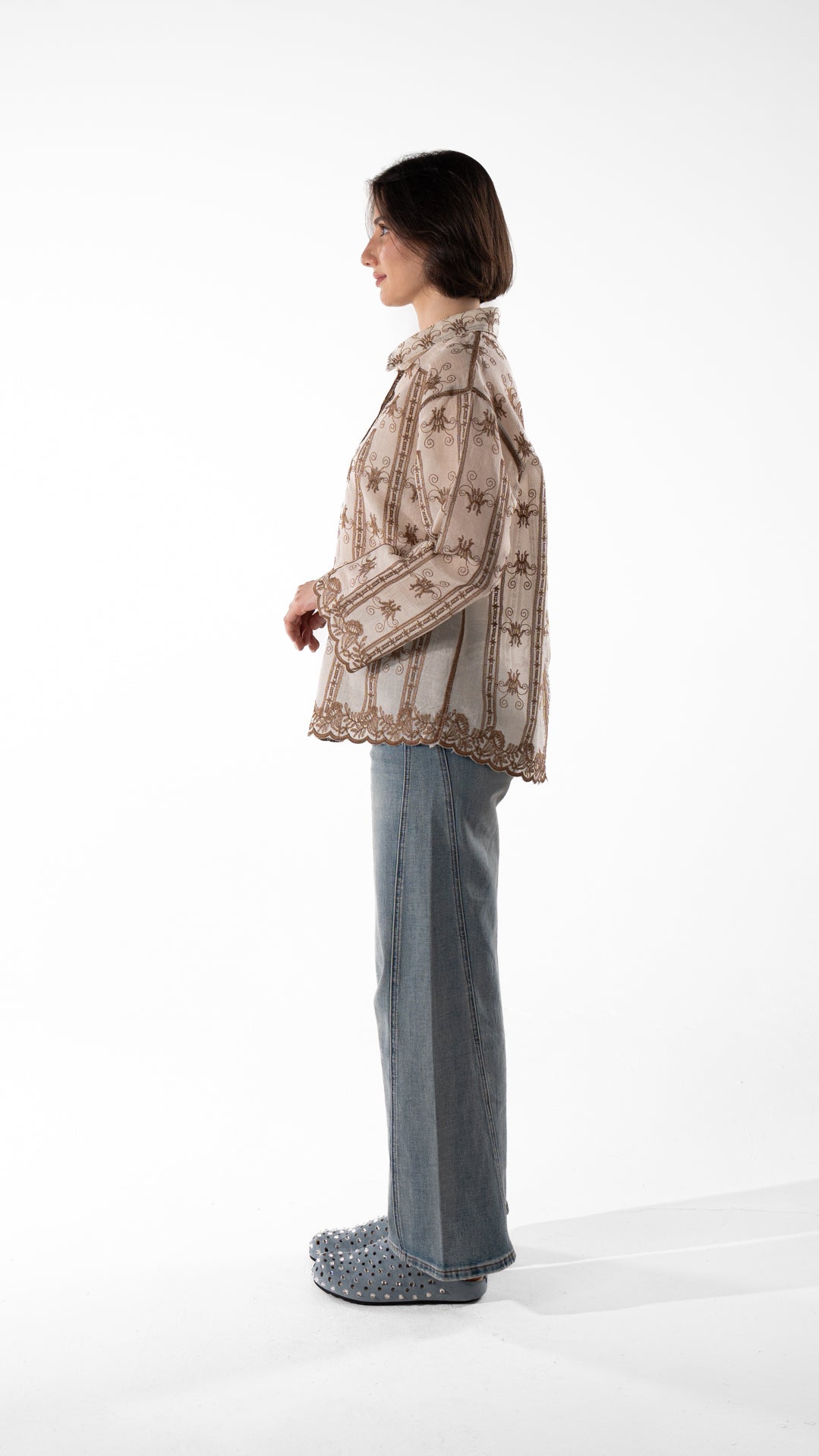 Embroidered Sheer Cotton Shirt