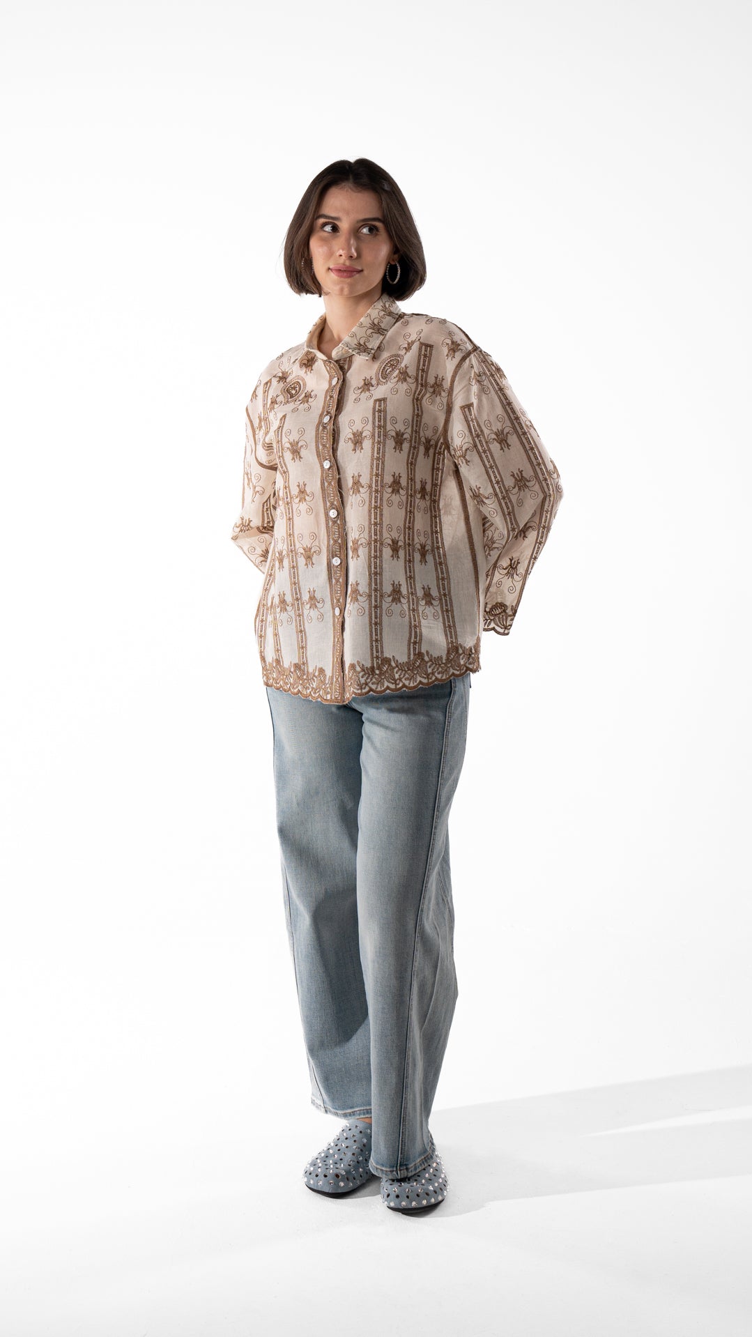Embroidered Sheer Cotton Shirt