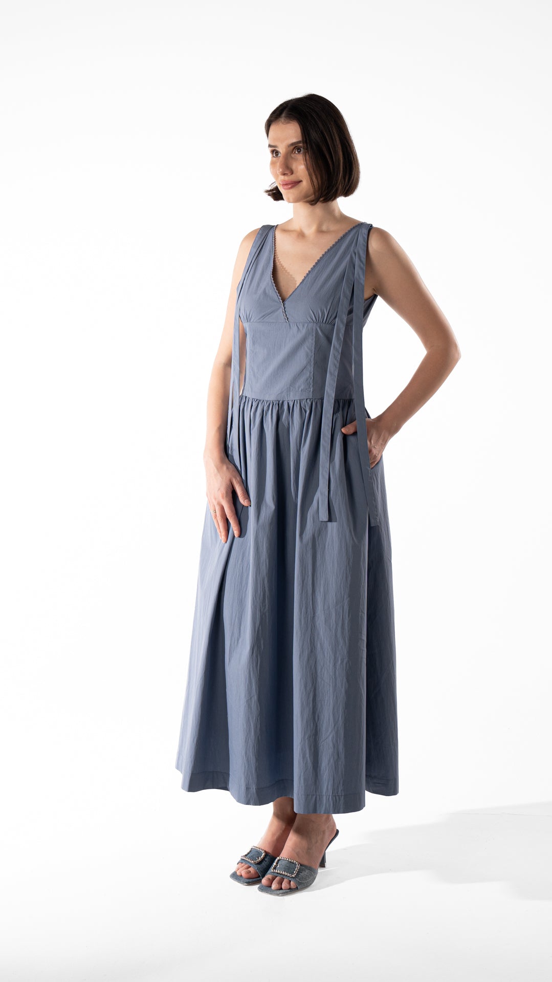 V-Neck Bow Strap Dress