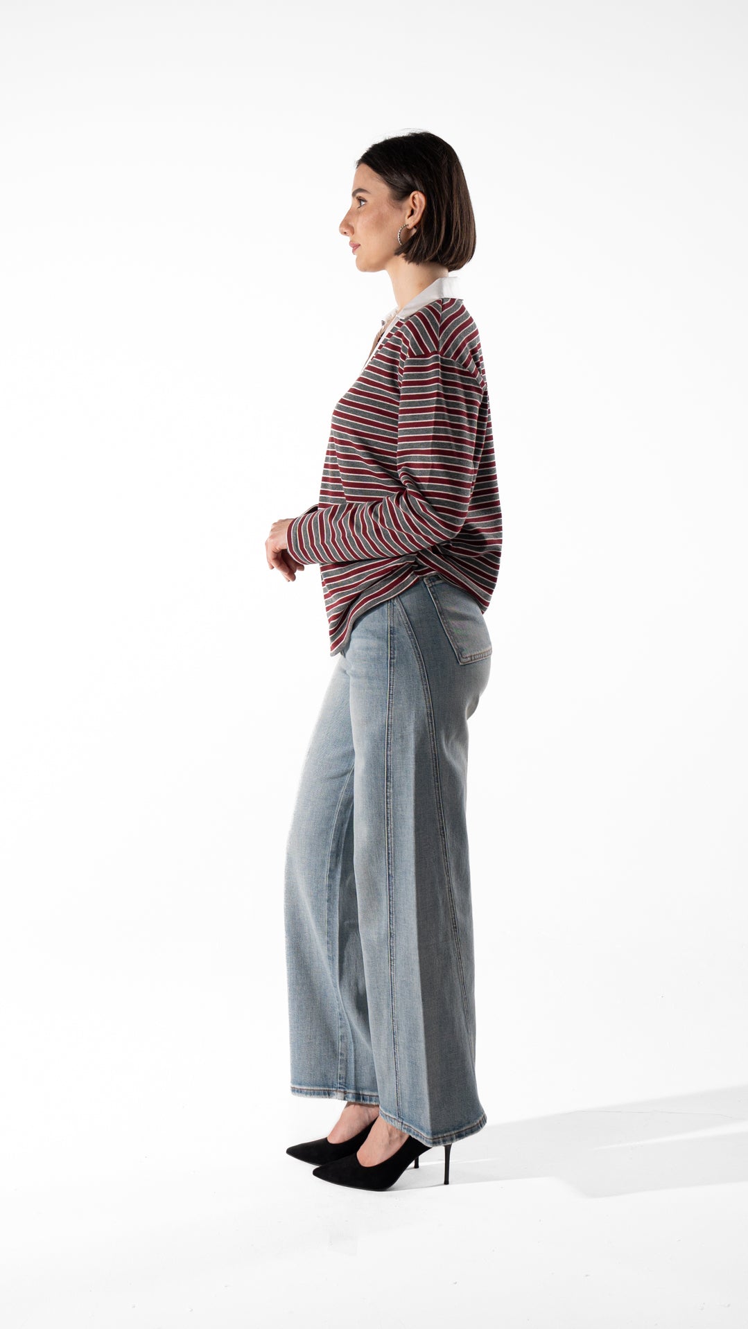 Striped V-Neck Long Sleeve Top