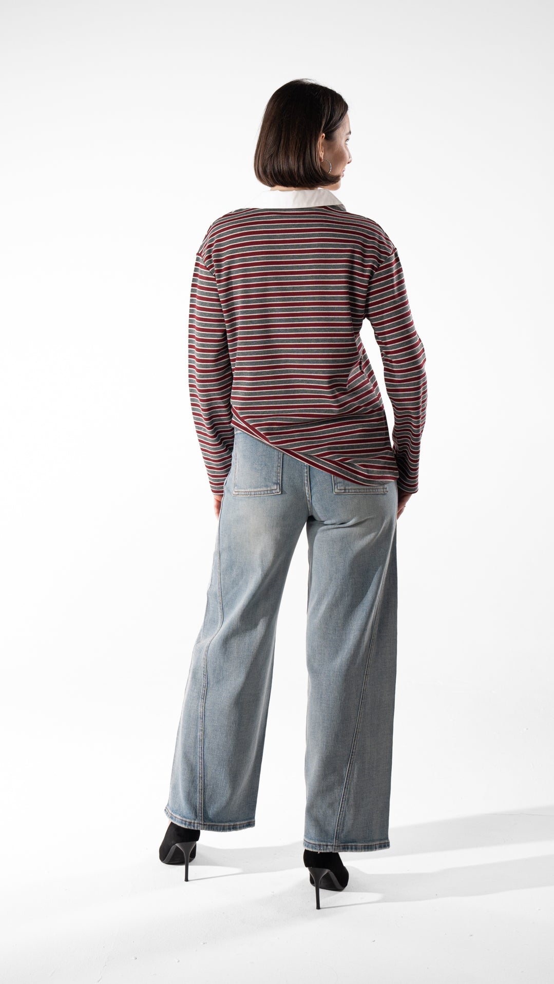 Striped V-Neck Long Sleeve Top